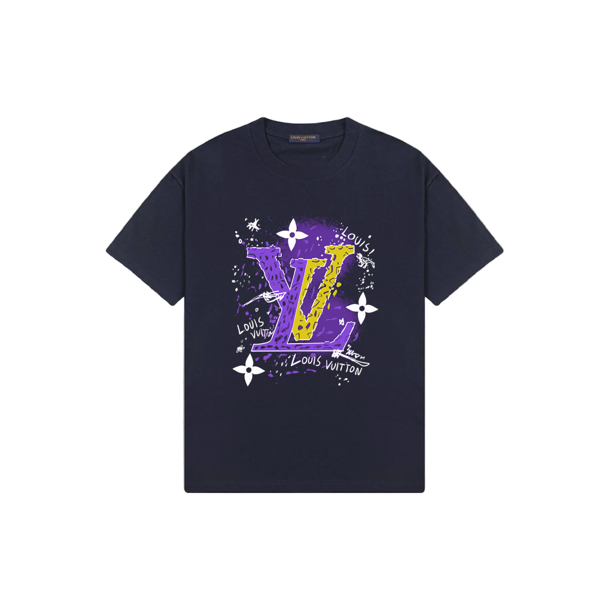 Black t-shirt with colorful graphic